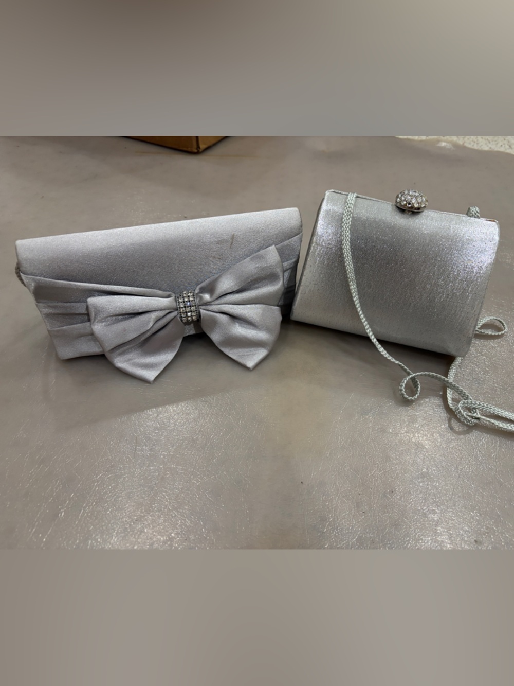 Silver Satin Evening Clutch bundle of 2